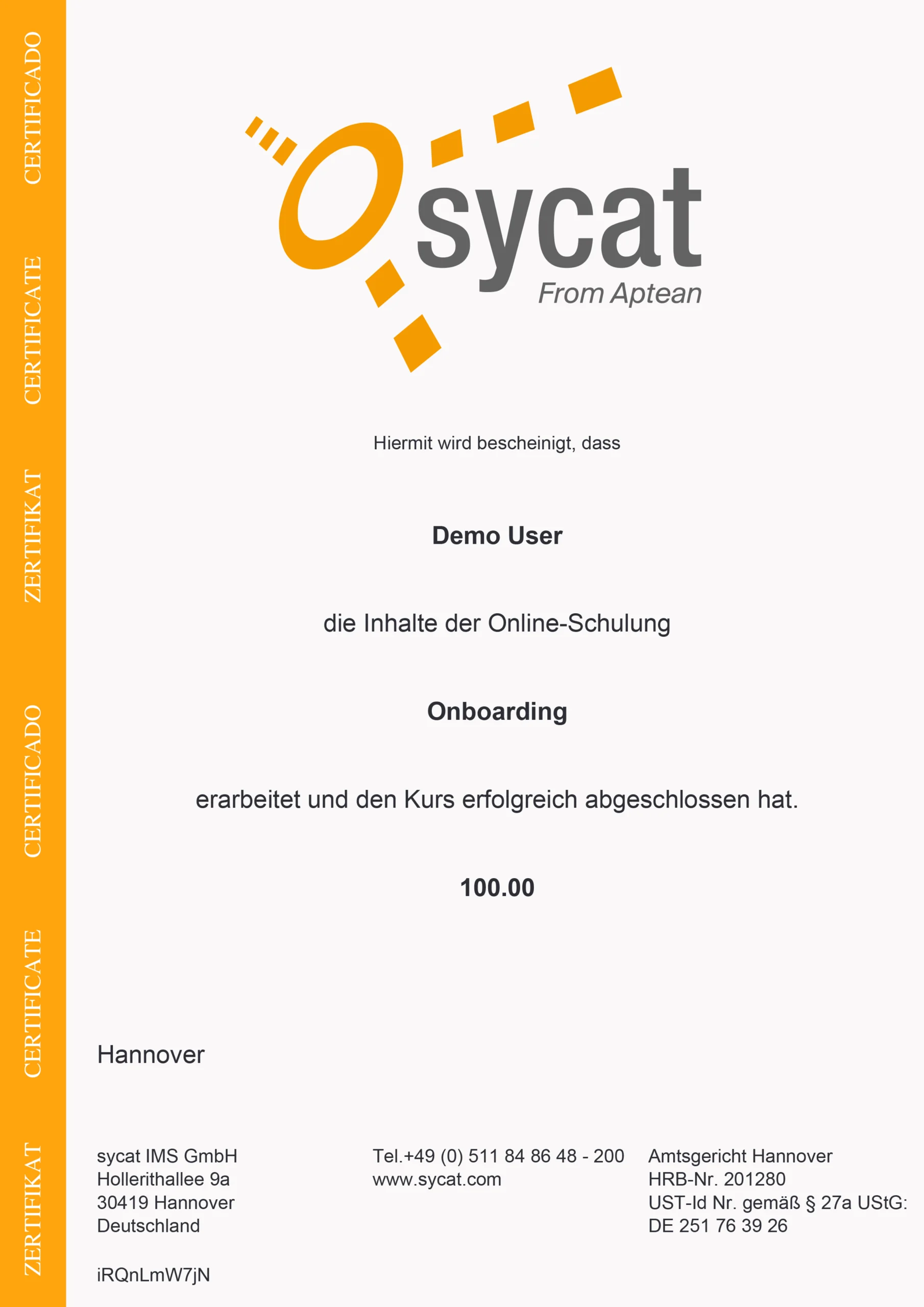 Automatisch generierte Zertifikate für absolvierte Schulungen